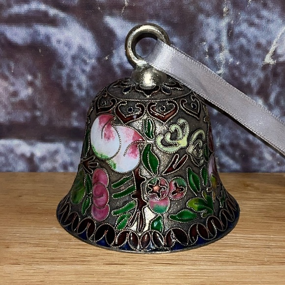 Cloisonné Enameled Ornament Molded Coppe Bell with Fruit And Flowers NYCO - Picture 3 of 9